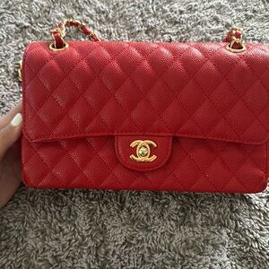Red Chanel double flap